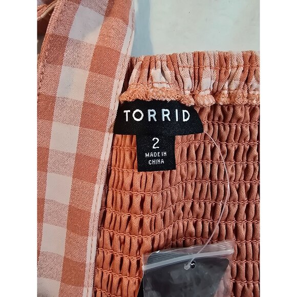 Torrid Size 2X Gingham Smocked Babydoll Tank Top Adjustable Straps New - Picture 6 of 13